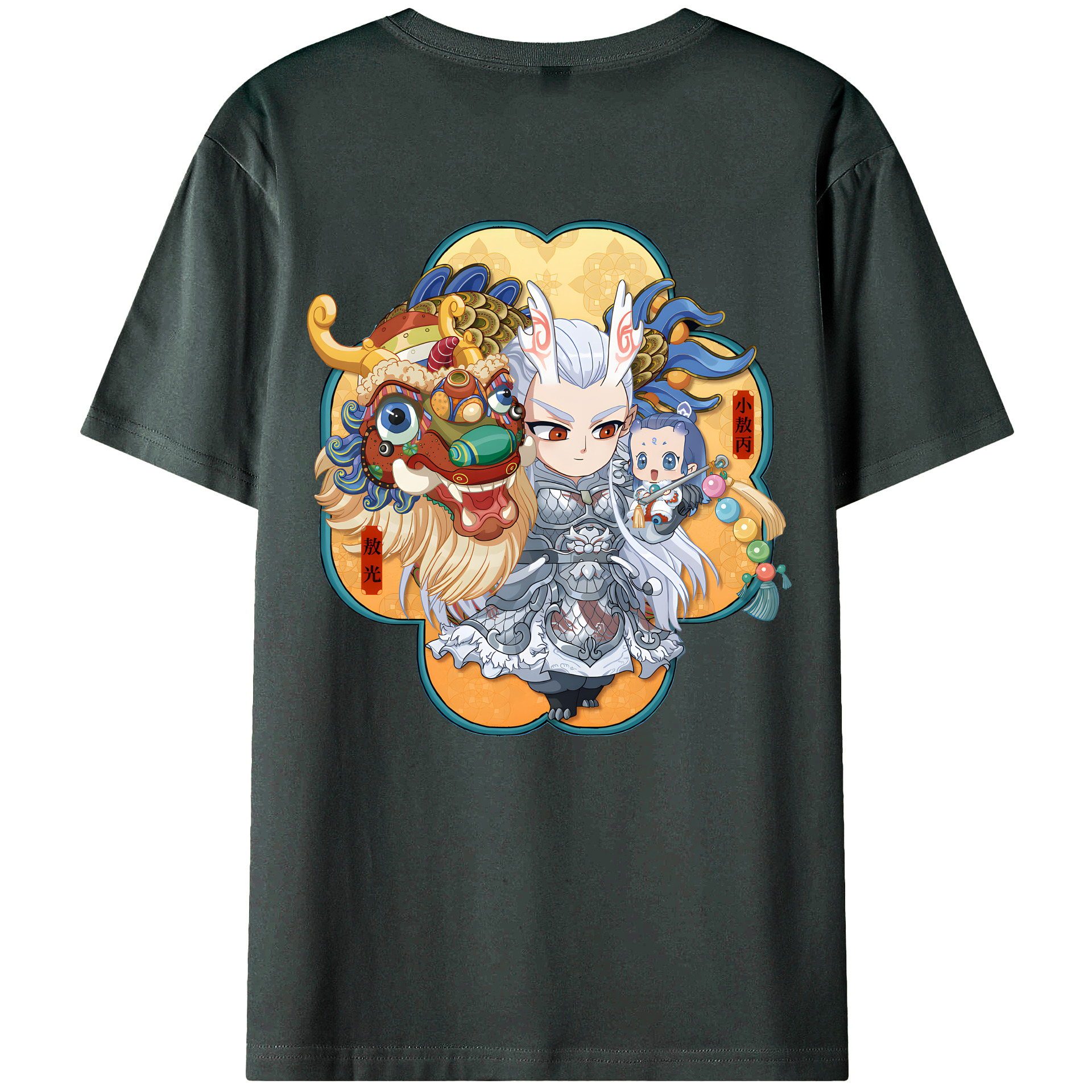 （画像用） Ne Zha 2 ナタ 魔童の大暴れ 綿100％ メンズ半袖Tシャツ（バックプリント） 通気性